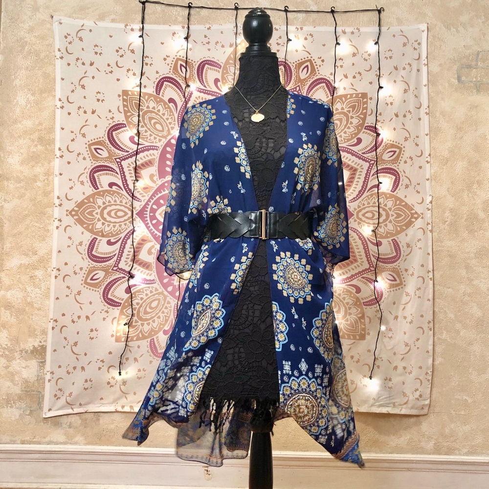 Blue Print Pattern Kimono/ Cover-up
